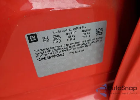 2015 Chevrolet Cruze Lt from USA, damaged, VIN 1G1PE5SB3F7205140